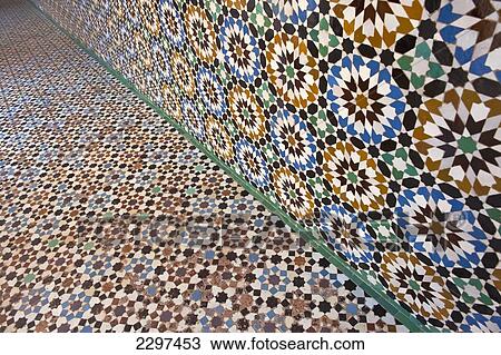 Morocco, Detail of mosaic wall and floor in Ben Youssef Medersa; Marrakesh View Large Photo Image Stock Image - Morocco, Detail of mosaic wall and floor in Ben Youssef Medersa; Marrakesh. Fotosearch