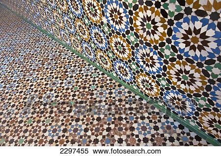 Morocco, Detail of mosaic wall and floor in Ben Youssef Medersa; Marrakesh View Large Photo Image Stock Photography - Morocco, Detail of mosaic wall and floor in Ben Youssef Medersa; Marrakesh. Fotosearch