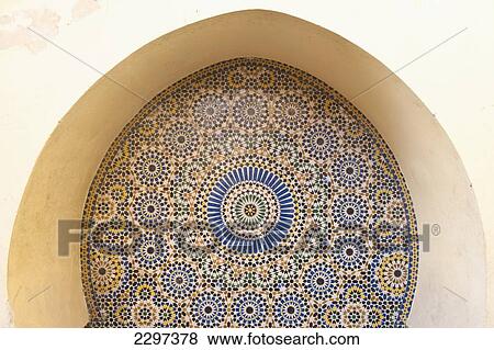 Stock Photo - Morocco, Detail of tiling in fountain; Fez. Fotosearch