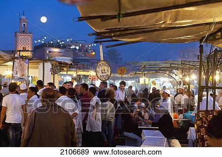 Stock Photo - Morocco, Food stalls in Djemaa el-Fna Square; Marrakech. Fotosearch
