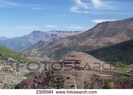 Picture - Morocco, High Atlas mountains landscape with berber house; High Atlas. Fotosearch
