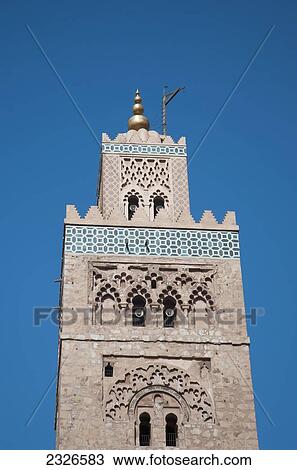 Morocco, Koutoubia Mosque; Marrakech, Islamic place of worship, Top of minaret View Large Photo Image Stock Image - Morocco, Koutoubia Mosque; Marrakech, Islamic place of worship, Top of minaret. Fotosearch