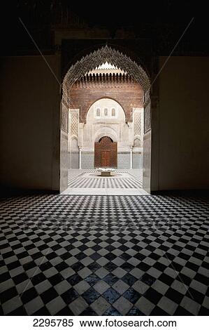 Stock Photography - Morocco, Looking into courtyard of Medersa el Attarin in medina; Fez. Fotosearch