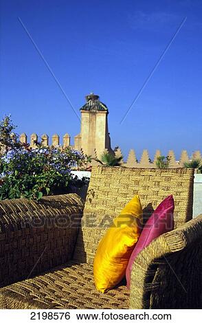 Stock Photograph - Morocco, Marrakech, Roof Terrace With Walls Of El Badi Palace; Dar Les Cigognes. Fotosearch
