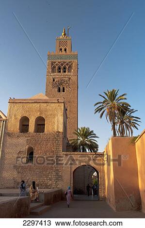 Morocco, People beside Koutoubia mosque at dawn; Marrakesh View Large Photo Image Stock Image - Morocco, People beside Koutoubia mosque at dawn; Marrakesh. Fotosearch