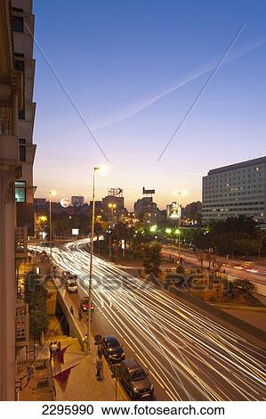 Stock Image - Morocco, Place des Nations Unies at dusk; Casablanca. Fotosearch