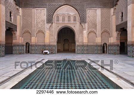 Morocco, Pool in courtyard of Ben Youssef Medersa; Marrakesh View Large Photo Image Stock Photograph - Morocco, Pool in courtyard of Ben Youssef Medersa; Marrakesh. Fotosearch
