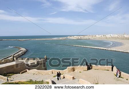 Morocco, Rabat, View of ocean along coast in Old Town View Large Photo Image Stock Photo - Morocco, Rabat, View of ocean along coast in Old Town. Fotosearch