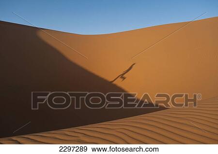 Morocco, Shadow of man running up sand dune in Erg Chebbi area; Sahara Desert near Merzouga View Large Photo Image Stock Photo - Morocco, Shadow of man running up sand dune in Erg Chebbi area; Sahara Desert near Merzouga. Fotosearch