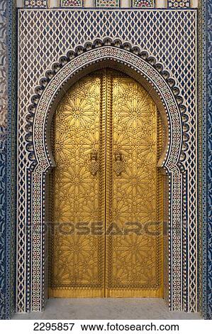 Stock Photo - Morocco, Small entrance door to Royal Palace; Fez. Fotosearch