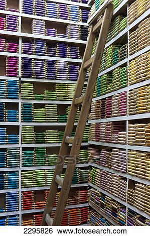 Stock Photograph - Morocco, Small reels of thread for sale in shop in souks; Fez. Fotosearch