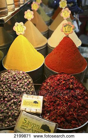 Morocco, Spices For Sale In Souk; Marrakesh /Marrakech/ View Large Photo Image Stock Image - Morocco, Spices For Sale In Souk; Marrakesh /Marrakech/. Fotosearch