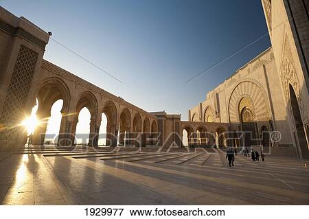 Stock Photo - Morocco, Sunset seen from courtyard of Hassan Ii Mosque; Casablanca. Fotosearch