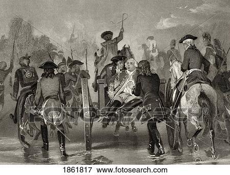 Stock Photo - Mortally Wounded General Edward Braddock 1695? To 1755 Retreats From The Monongahela River In 1755 After Attack From French And Indian Forces After Alonzo Chappel From Life And Times Of Washington Volume 1 Published 1857. Fotosearch