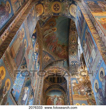 Stock Image - Mosaic Of A Religious Figures And Symbols In Church Of The Savior On Spilled Blood; St. Petersburg Russia. Fotosearch