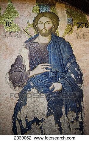Stock Image - Mosaic Of Christ In Chora Church; Istanbul, Turkey. Fotosearch