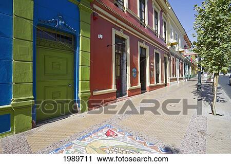 Stock Image - Mosaic on the sidewalk of a street in Barrio Bellavista, Santiago, Metropolitan Region, Chile. Fotosearch