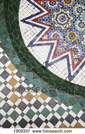 Stock Photo - Mosaic Tile Floor, View From Above, Marrakech (Marrakesh), Morocco. Fotosearch