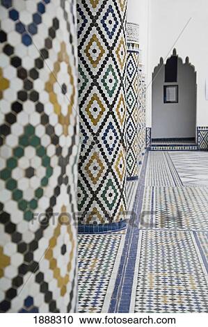 Mosaicked Columns And Floor In The Courtyard Of The Museum Of Marrakesh. View Large Photo Image Stock Image - Mosaicked Columns And Floor In The Courtyard Of The Museum Of Marrakesh.. Fotosearch
