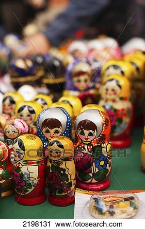 Stock Image - Moscow, Russia russian dolls on a souvenier stalls around Red Square. Fotosearch