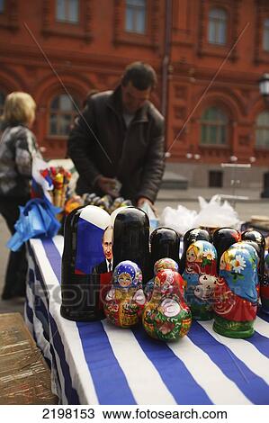 Stock Image - Moscow, Russia russian dolls on a souvenier stalls around Red Square. Fotosearch