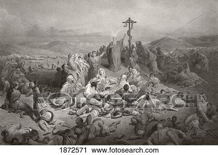 Stock Image - Moses And The Brazen Serpent. After A 19Th Century Print From A Painting By Gustav Dore, Engraved By Alphonse Francois.. Fotosearch