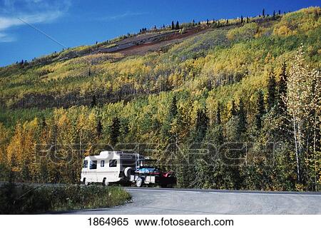 Stock Photography - Motorhome On Road, Alaska. Fotosearch