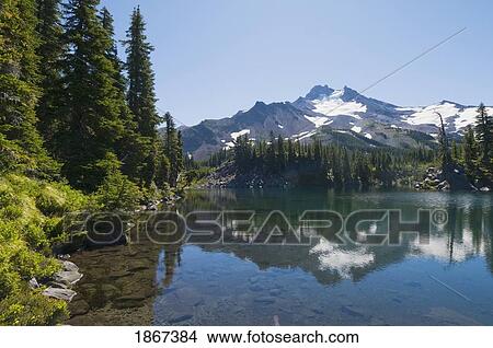 Mount Jefferson, Bays Lake, Oregon, Usa View Large Photo Image Picture - Mount Jefferson, Bays Lake, Oregon, Usa. Fotosearch