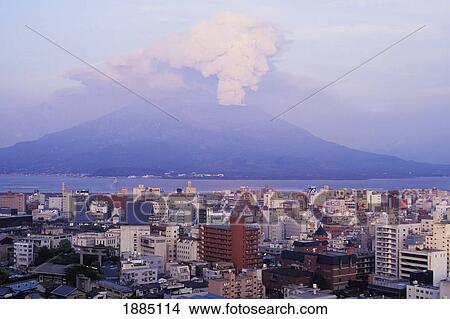 Mount Sakurajima Erupting In Front Of Skyline View Large Photo Image Picture - Mount Sakurajima Erupting In Front Of Skyline. Fotosearch