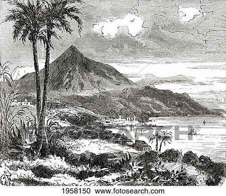 Stock Image - Mount Teide, Tenerife, Canary Islands, Spain In The 19Th Century. From Africa By Keith Johnston, Published 1884.. Fotosearch