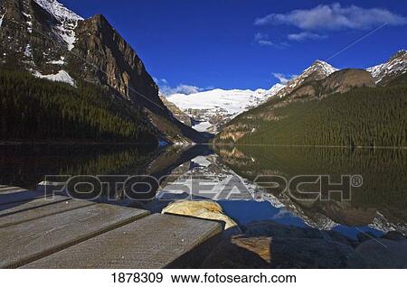 Stock Photo - Mountain Range Reflected In Lake Louise.. Fotosearch