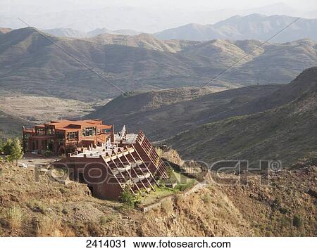 Stock Image - Mountain view hotel; Lalibela, Asmara region, Ethiopia. Fotosearch