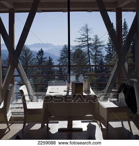 Stock Photo - Mountain View Restaurant. Vigilius Mountain Resort Lana, South Tyrol, Italy. Fotosearch