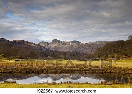 Mountains Reflected In A Pond; Langdales, Cumbria, England View Large Photo Image Stock Photo - Mountains Reflected In A Pond; Langdales, Cumbria, England. Fotosearch
