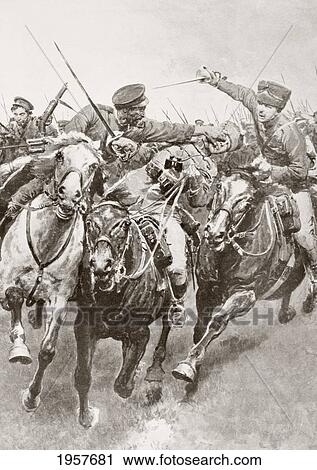 Mounted Combat Between Russian Cossacks And German Cavalry Known As The Hussars Of Death En Schwansfeld, Between Korschen And Bartenstein, Eastern Prussia, August 1914 During The First World War. From La Esfera, 1914. View Large Photo Image Stock Image - Mounted Combat Between Russian Cossacks And German Cavalry Known As The Hussars Of Death En Schwansfeld, Between Korschen And Bartenstein, Eastern Prussia, August 1914 During The First World War. From La Esfera, 1914.. Fotosearch