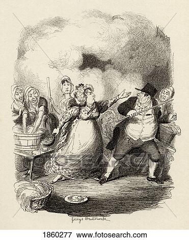 Stock Photo - Mr. Bumble Degraded In The Eyes Of The Paupers. From The Book The Adventures Of Oliver Twist By Charles Dickens, With Illustrations By G. Cruikshank. Published By Chapman And Hall, London 1901.. Fotosearch