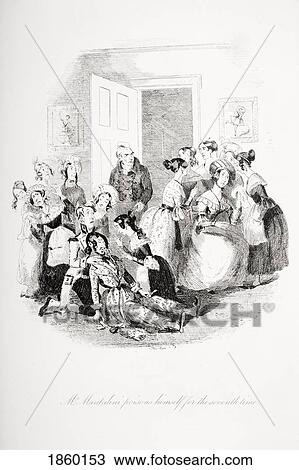 Stock Image - Mr Mantalini Poisons Himself For The Seventh Time. Illustration From The Charles Dickens Novel Nicholas Nickleby By H. K. Browne Known As Phiz. Fotosearch