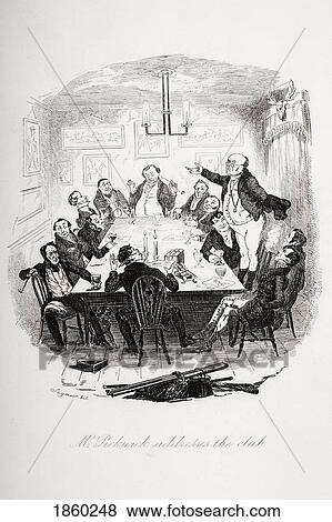 Stock Photo - Mr. Pickwick Addresses The Club. Illustration From The Charles Dickens Novel The Pickwick Papers By Robert Seymour, 1800-1836.. Fotosearch