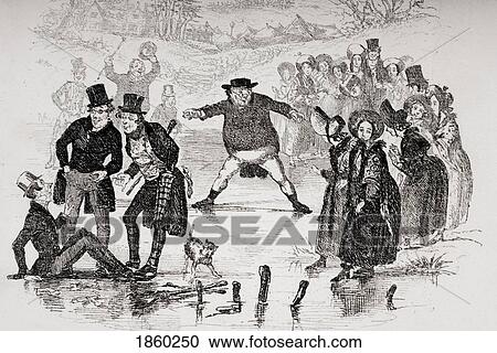 Stock Image - Mr. Pickwick Slides. Illustration From The Charles Dickens Novel The Pickwick Papers By H. K. Browne Known As Phiz. Fotosearch