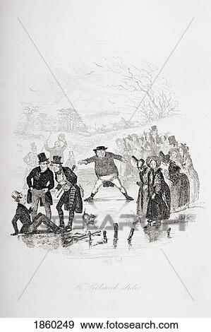Stock Photo - Mr. Pickwick Slides. Illustration From The Charles Dickens Novel The Pickwick Papers By H. K. Browne Known As Phiz. Fotosearch