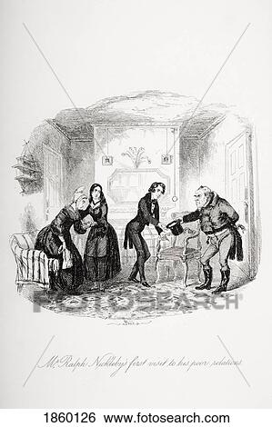 Stock Photograph - Mr. Ralph Nickleby's First Visit To His Poor Relations. Illustration From The Charles Dickens Novel Nicholas Nickleby By H. K. Browne Known As Phiz. Fotosearch