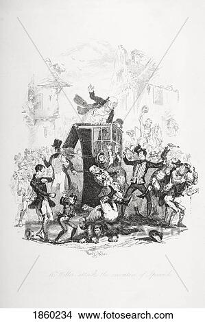 Picture - Mr. Weller Attacks The Executive Of Ipswich. Illustration From The Charles Dickens Novel The Pickwick Papers By H. K. Browne Known As Phiz. Fotosearch