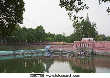 Stock Photography - Muchhalinda Pond, Mahabodi Temple, Bodhgaya, Bihar, India. Fotosearch
