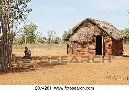 Stock Image - Mud House In An-Za Mpirahalahy, Toliara Province, Madagascar. Fotosearch