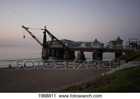 Stock Image - Muelle Vergara pier at dusk, Vina del Mar, Valparaiso Region, Chile. Fotosearch