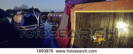 Multi Colored Barges Moored At Canal, Dusk View Large Photo Image Stock Photograph - Multi Colored Barges Moored At Canal, Dusk. Fotosearch