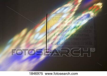 Stock Photography - Multi-Colored Stained Glass Light Effect On Wall; Caarthedral, Puntarenas, Province Of Puntarenas, Costa Rica. Fotosearch