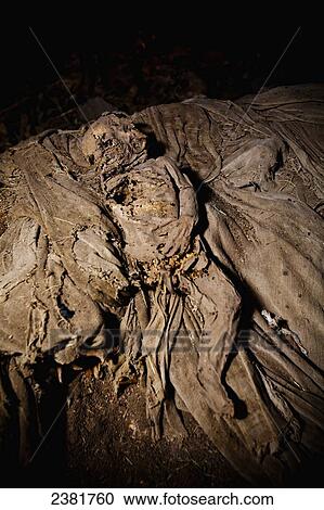 Stock Image - Mummified remains in the cave at the Yemrehanna Kristos Church, near Lalibela; Ethiopia. Fotosearch