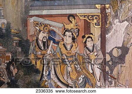 Stock Photography - Mural Of Chinese Figures On A Wall; China. Fotosearch