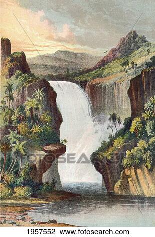 Stock Image - Murchison Falls, River Nile, Kabarega, Uganda, Africa In The 19Th Century. From The Life And Explorations Of Dr. Livingstone Published C. 1875.. Fotosearch